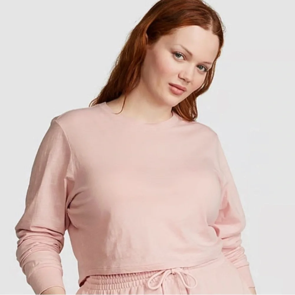 NWT PINK Victoria’s Secret Premium Cotton Cropped Long-Sleeve T-Shirt